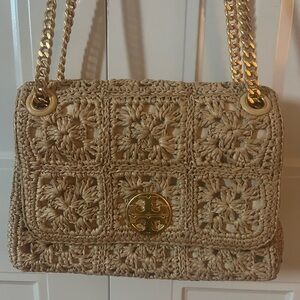 Tory Burch Beige/ Tan  Crochet Shoulder Bag